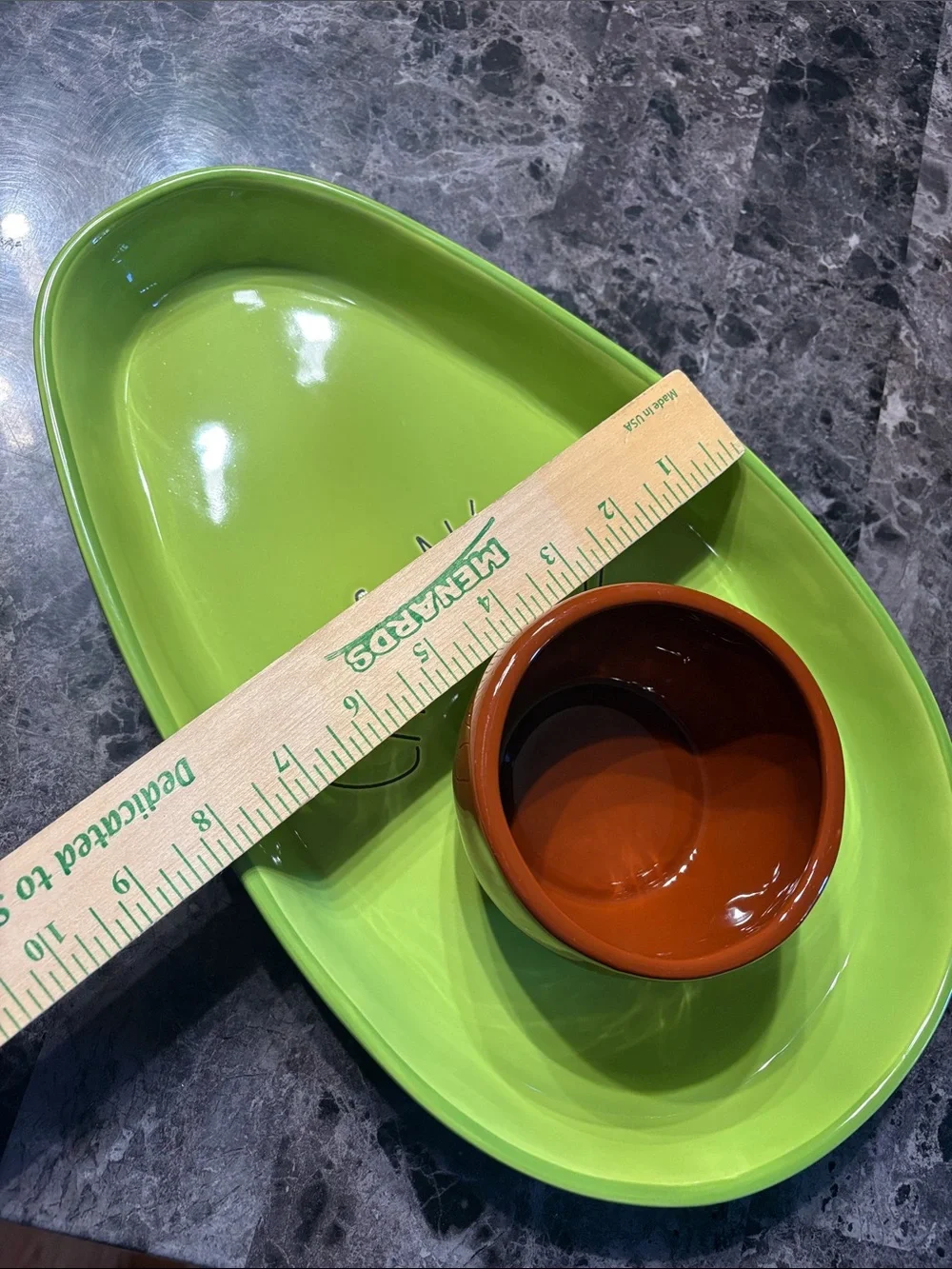 Rae Dunn Lime Green 'Chips N' Dip' Tray with Brown Dip Bowl